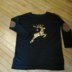 Papermoon Black W/ Gold Reindeer Christmas Top